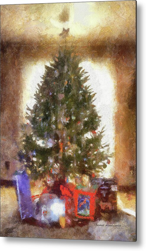 Tree Metal Print featuring the mixed media Christmas Tree With Presents by Thomas Woolworth