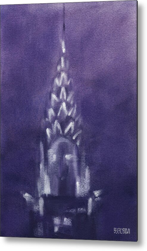 New York Metal Print featuring the painting Chrysler Building Violet Night Sky by Beverly Brown