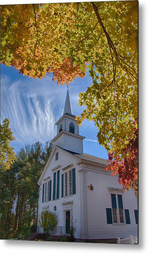 #jefffolger Metal Print featuring the photograph Church with Mares tails above and fall foliage below by Jeff Folger