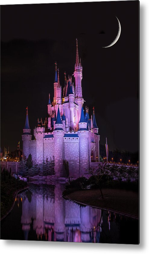 Cinderella Metal Print featuring the photograph Cinderella's Castle under a Crescent moon by Chris Bordeleau