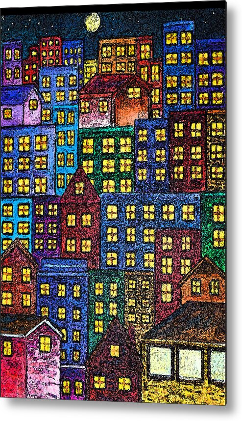 City Metal Print featuring the painting City Lights By Night by Monica Engeler