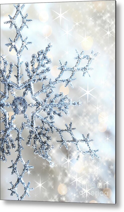 Background Metal Print featuring the photograph Closeup of snowflake by Sandra Cunningham