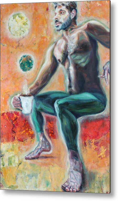 Male Metal Print featuring the painting Coffee Man Two by Greg Hester