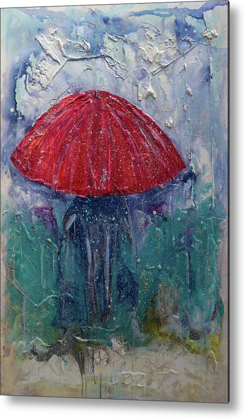 Umbrella Metal Print featuring the painting Come rain or snow by John Stuart Webbstock