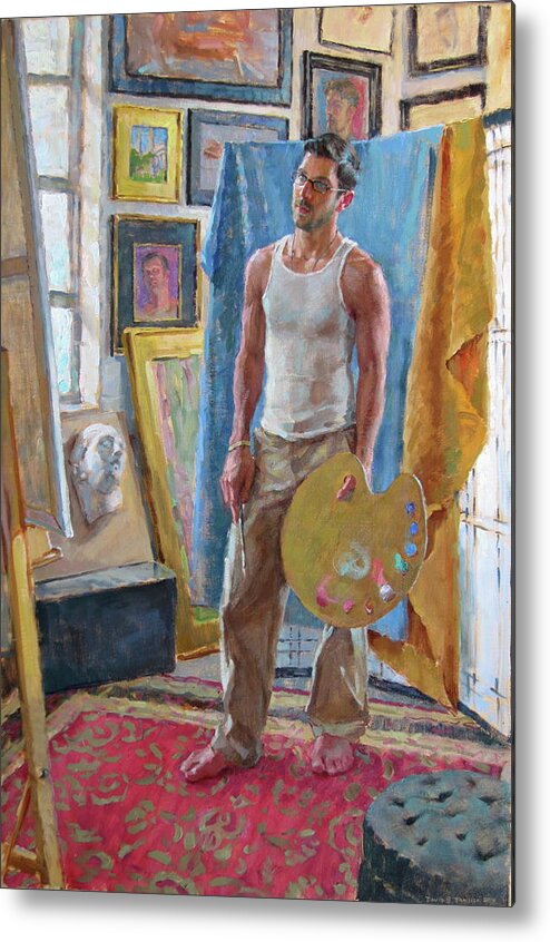 Male Metal Print featuring the painting Contemplation in the Studio by David Tanner