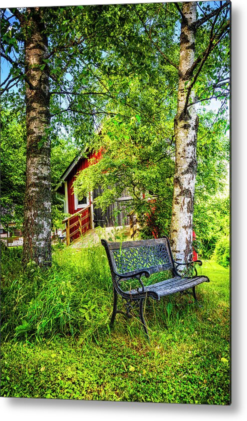 Appalachia Metal Print featuring the photograph Country Farm Bench by Debra and Dave Vanderlaan