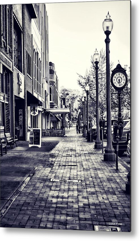 Court Street Metal Print featuring the mixed media Court Street Clock Florence Alabama by Lesa Fine