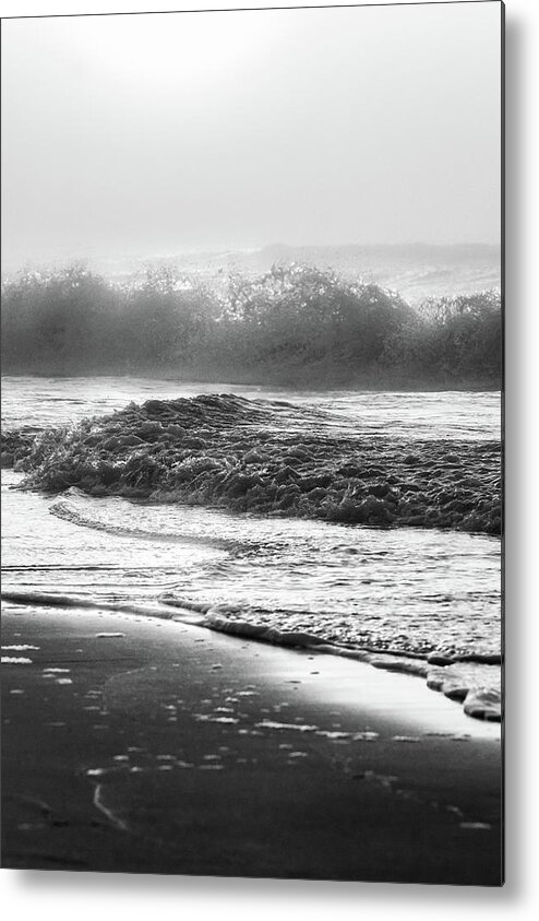 Beach Metal Print featuring the photograph Crashing wave at Beach Black and White by John McGraw