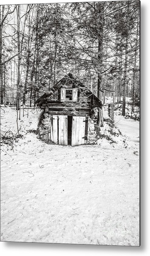 Winter Metal Print featuring the photograph Creepy Winter Cabin in the Woods by Edward Fielding