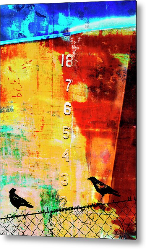 Mixed Media Metal Print featuring the mixed media Crows by the Numbers Mixed Media by Carol Leigh