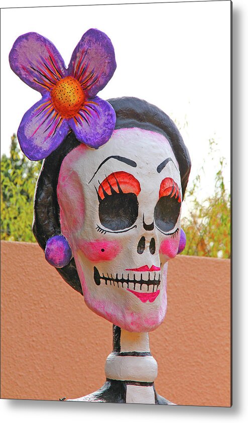 Day Of The Dead Skeleton Head Purple Flower Metal Print featuring the photograph Day of the Dead Skeleton Head Purple Flower 2 10232017 Colorado by David Frederick