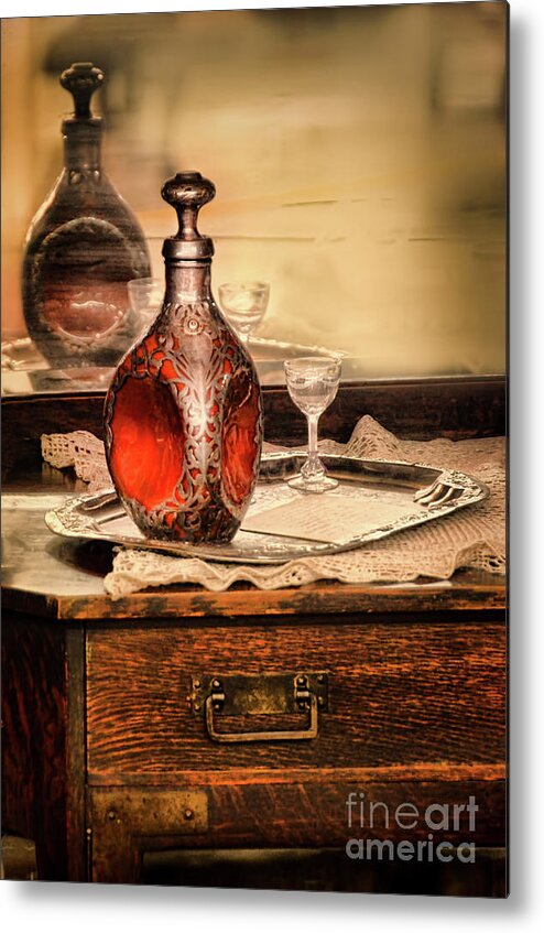 Decanter Metal Print featuring the photograph Decanter and Glass by Jill Battaglia