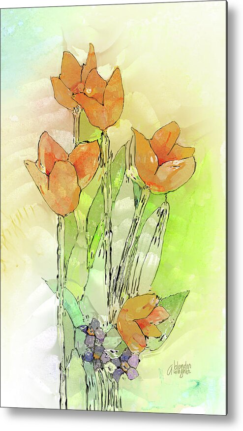 Flower Metal Print featuring the digital art Digital Tulips by Arline Wagner