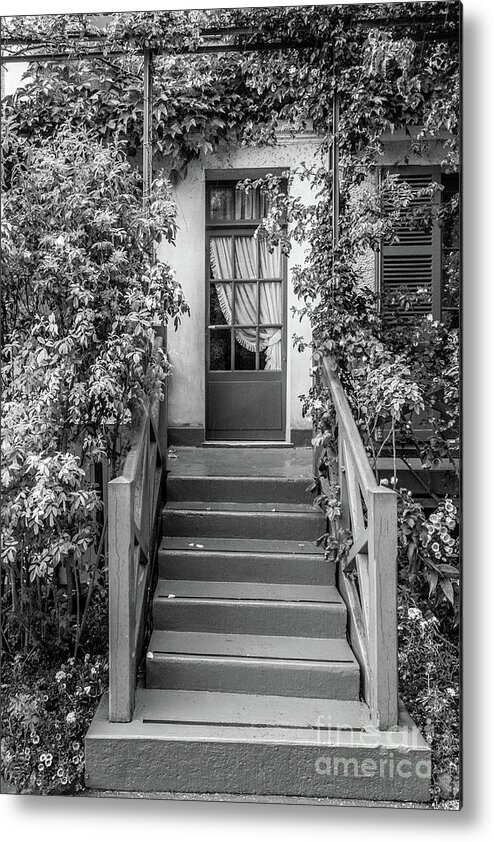 Black And White Metal Print featuring the photograph Door To Claude Monet's Home, Giverny, Blk Wht 2 by Liesl Walsh