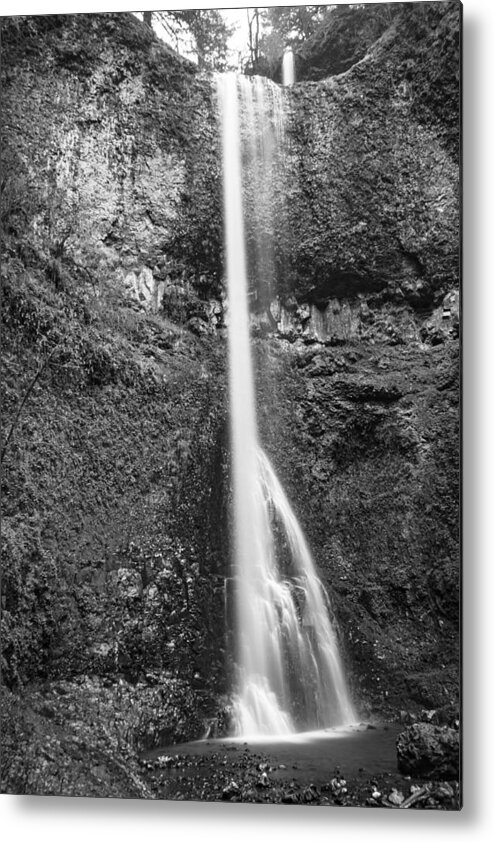 Double Falls Metal Print featuring the photograph Double Falls in Black and White by John McGraw