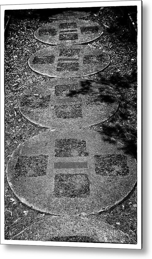 Forest Metal Print featuring the photograph Dow Gardens Paving Stone Path BW by Mary Bedy