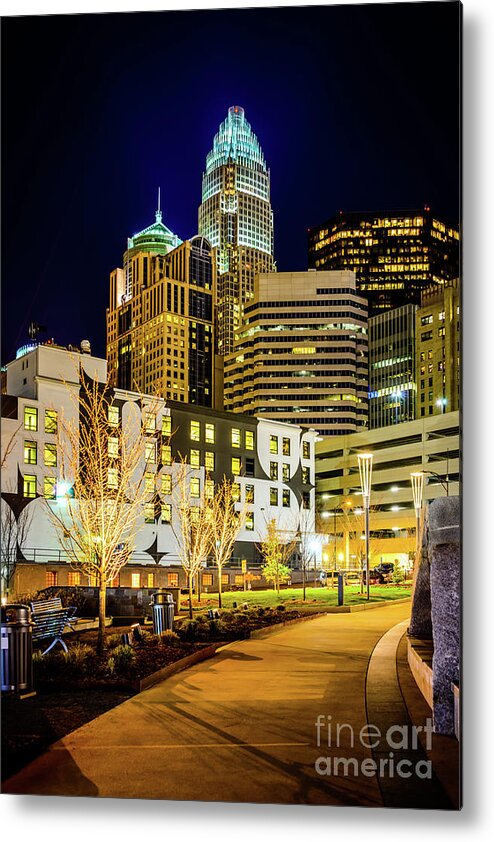 121 Metal Print featuring the photograph Downtown Charlotte Bearden Park at Night by Paul Velgos