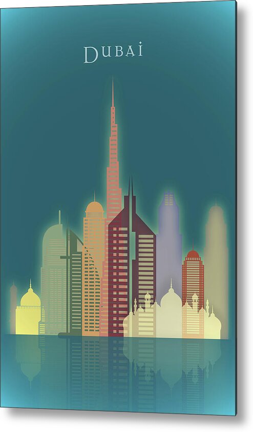 Dubai Skyline Metal Print featuring the painting Dubai skyline by Dim Dom