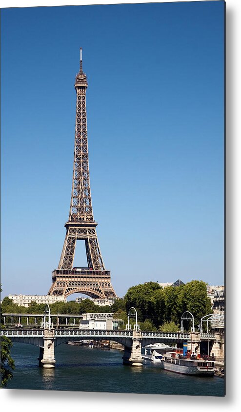 Eiffel Tower; 1889 Metal Print featuring the photograph Eiffel Tower and River Seine by Sally Weigand