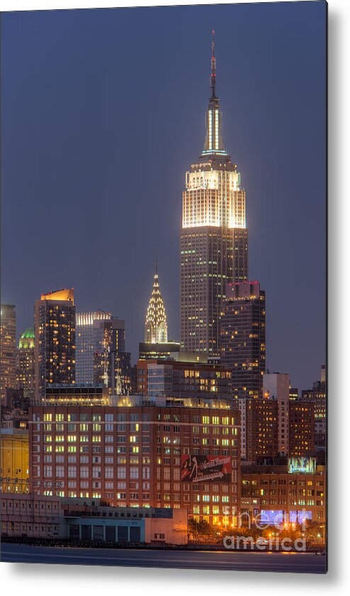 Clarence Holmes Metal Print featuring the photograph Empire State and Chrysler Buildings at Twilight by Clarence Holmes