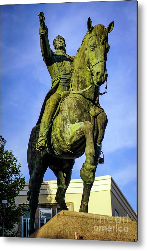50 F1.4 Metal Print featuring the photograph Equestrian monument of Simon Bolivar Cadiz Spain by Pablo Avanzini