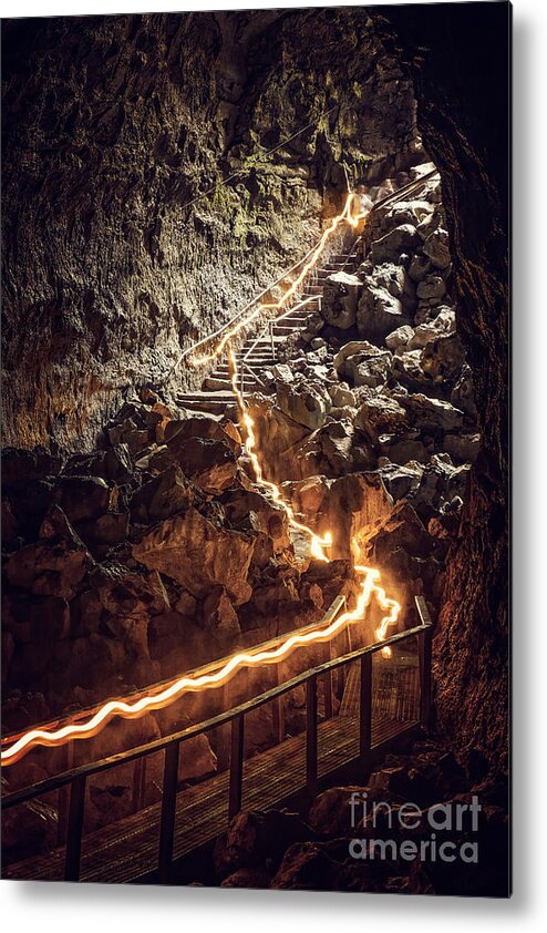 Usa Metal Print featuring the photograph Exploring Lava Tube at Newberry National Volcanic Monument in Or by Bryan Mullennix