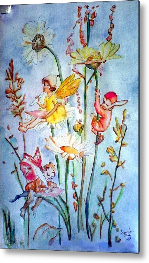 Fairies Metal Print featuring the painting Fairy Babies by AHONU Aingeal Rose