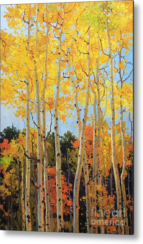 Nature Metal Print featuring the painting Fall Aspen Santa Fe by Gary Kim