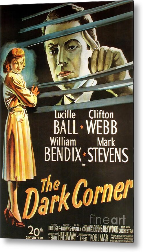 Film Noir Metal Print featuring the painting Film Noir Movie Poster The Dark Corner by Vintage Collectables