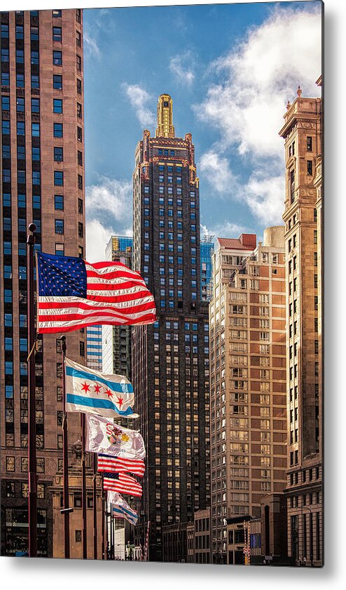 Chicago Metal Print featuring the photograph Flags over Chicago by Andrew Soundarajan