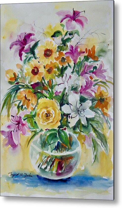 Flowers Metal Print featuring the painting Floral Still Life Yellow Rose by Ingrid Dohm