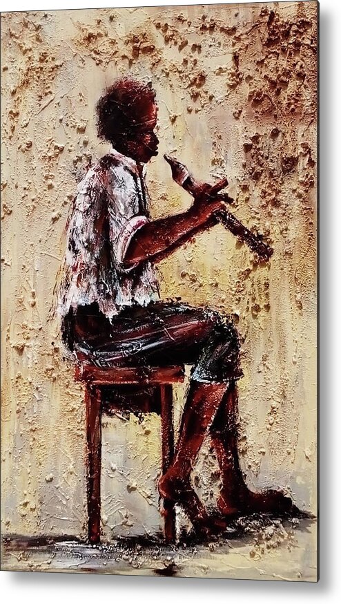 African Artists Metal Print featuring the painting Flute Master by Daniel Akortia