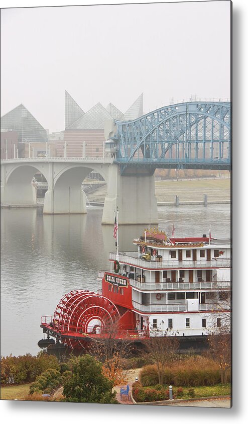 Market Street Bridge Metal Print featuring the photograph Foggy Chattanooga by Tom and Pat Cory