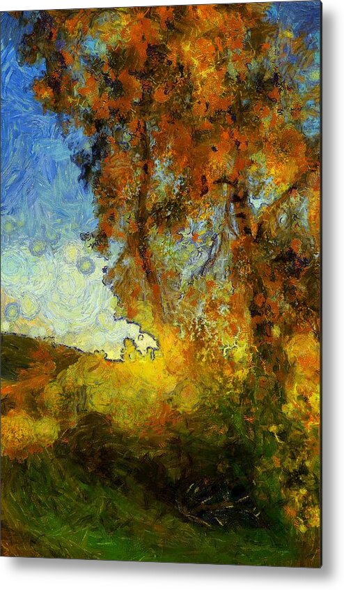 October Metal Print featuring the digital art Foliage Van Gogh Style by Lilia S