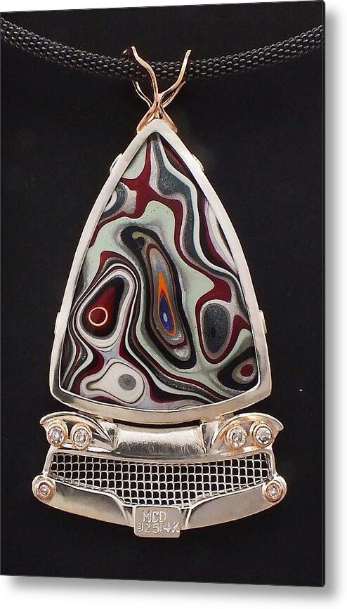 Detroit Agate Metal Print featuring the jewelry Fordite Time Travel Necklace by Marie-Claire Dole