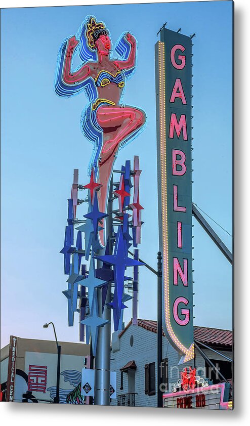 Lucky Lady Metal Print featuring the photograph Fremont Street Lucky Lady and Gambling Neon Signs by Aloha Art