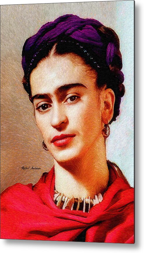 Rafael Salazar Metal Print featuring the painting Frida in Red by Rafael Salazar
