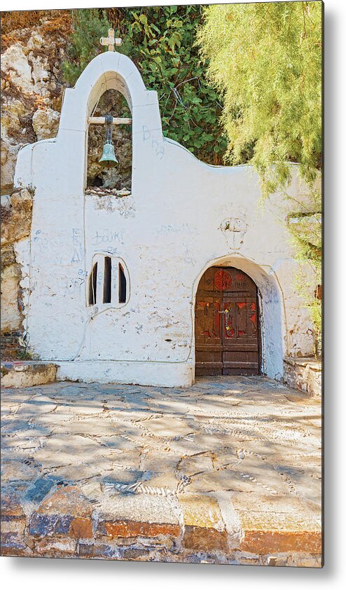 Greece Metal Print featuring the photograph Front of small Greek orthodox chapel by Marek Poplawski