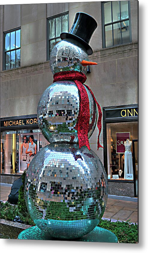 Snowman Metal Print featuring the photograph Frosty the Disco Snowman by Timothy Lowry