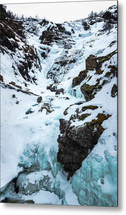 Kjosfossen Metal Print featuring the photograph Frozen Kjosfossen Waterfall Norway by Adam Rainoff