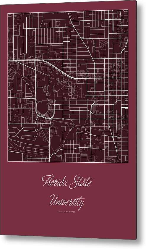 Road Map Metal Print featuring the digital art FSU Street Map - Florida State University Tallahassee Map by Jurq Studio