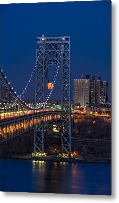 George Washington Bridge Metal Print featuring the photograph George Washington Bridge Full Moonrise by Susan Candelario