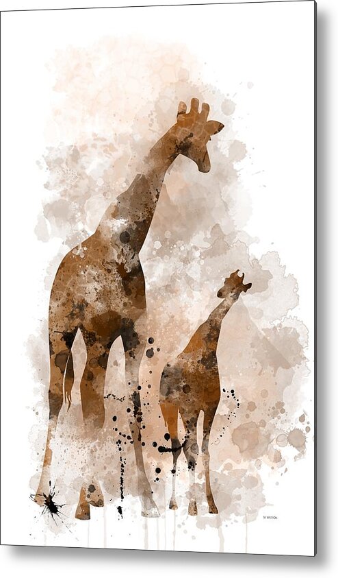 Giraffe Metal Print featuring the digital art Giraffe and Baby by Marlene Watson