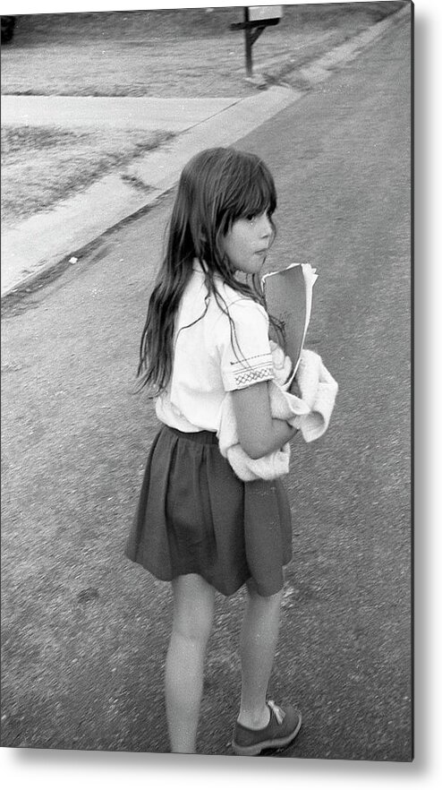 School Metal Print featuring the photograph Girl Returns Home from School, 1971 by Jeremy Butler