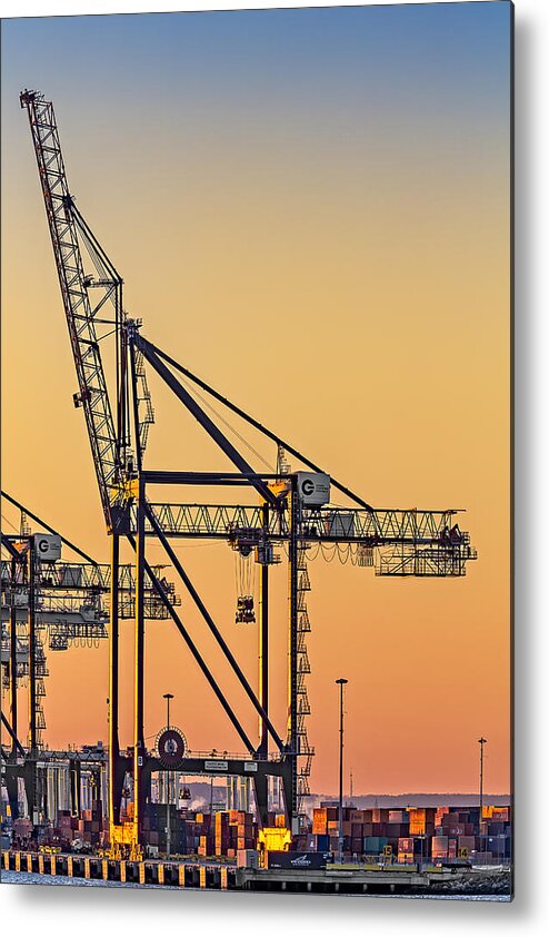 Crane Metal Print featuring the photograph Global Containers Terminal Cargo Freight Cranes by Susan Candelario