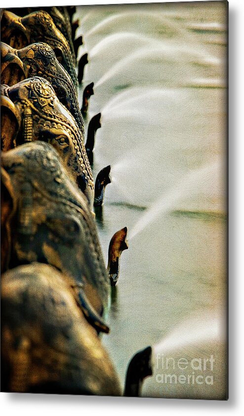 Baps Shri Swaminarayan Mandir. Hindu Temple. Lilburn Metal Print featuring the photograph Golden Elephant Fountain by Doug Sturgess