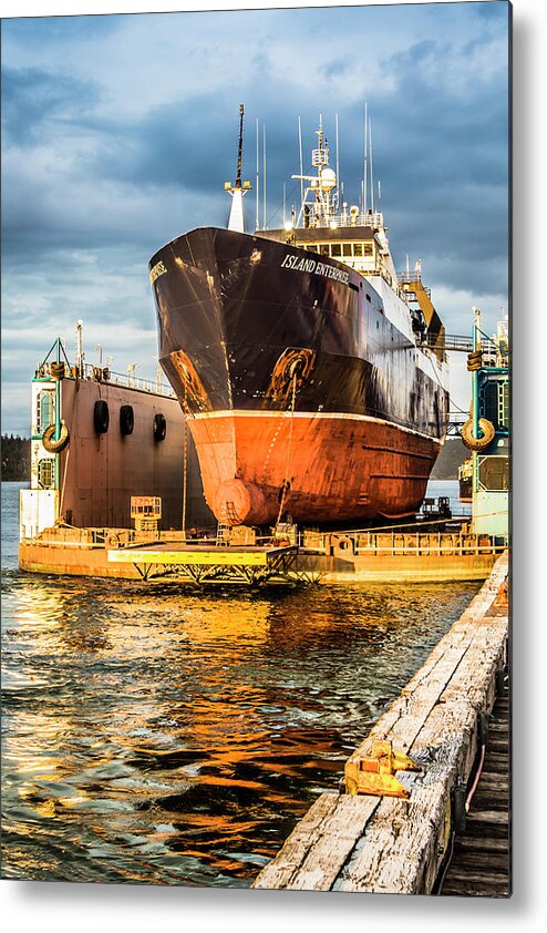 Sunset Metal Print featuring the photograph Golden Glow on Dry Dock by Tony Locke