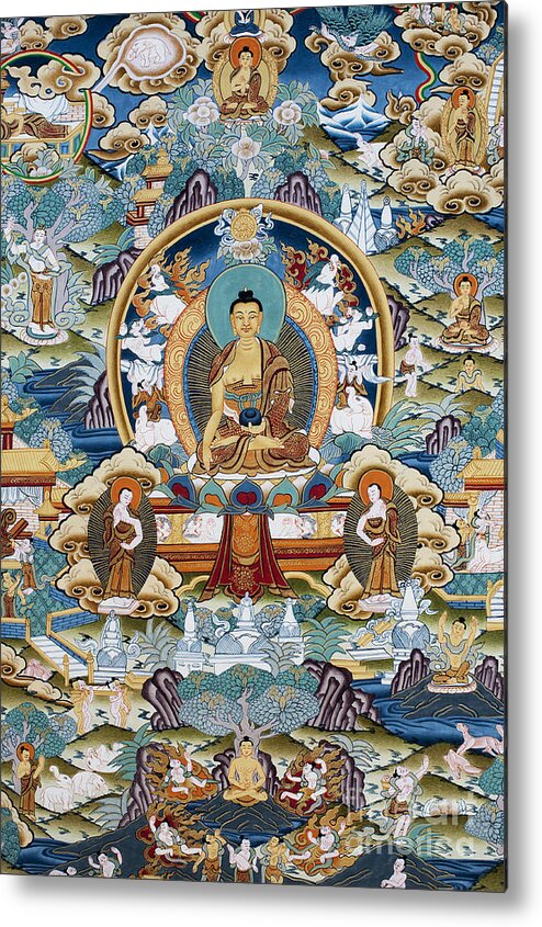 Buddha Metal Print featuring the photograph Golden Medicine Buddha Thangka by Tim Gainey