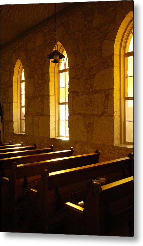 Worship Metal Print featuring the photograph Golden Pews by Jill Reger