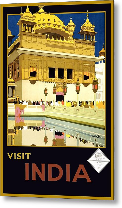 Golden Temple Metal Print featuring the painting Golden Temple Amritsar India - Vintage Travel Advertising Poster by Studio Grafiikka